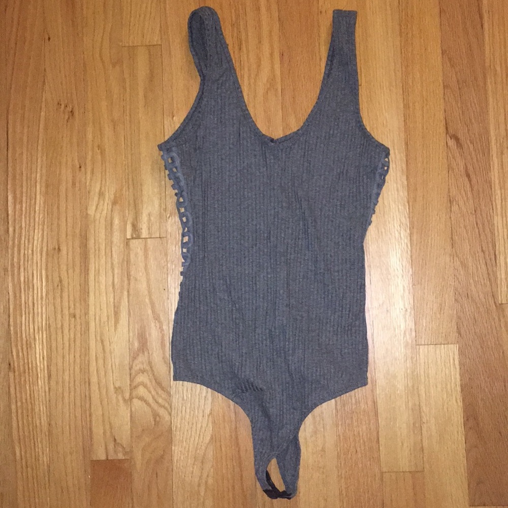 Grey side cut out bodysuit size small